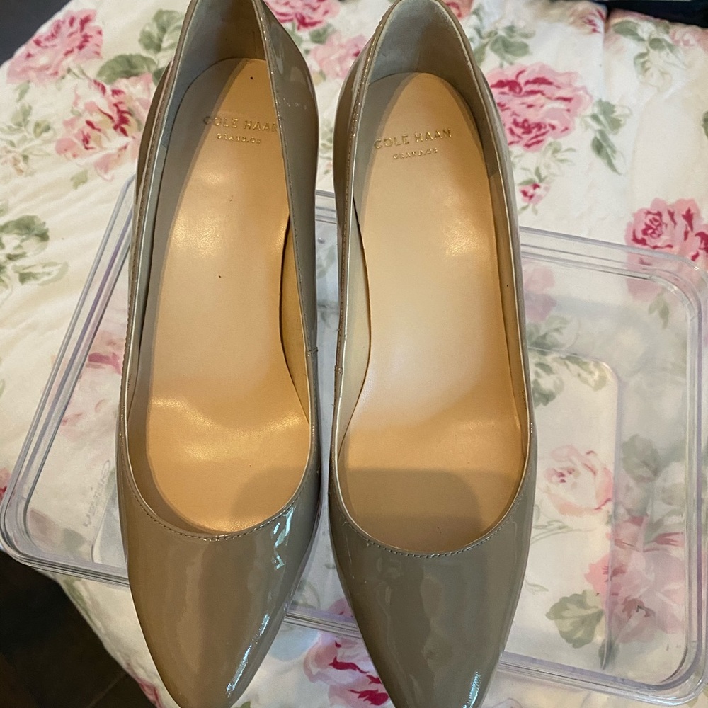 Tan Patent Leather Wedges